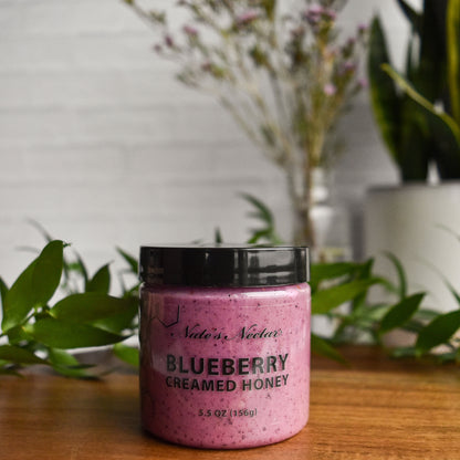 Nate's Nectar Blueberry Creamed Honey, 5.5 oz jar, natural ingredients, clean ingredient spread