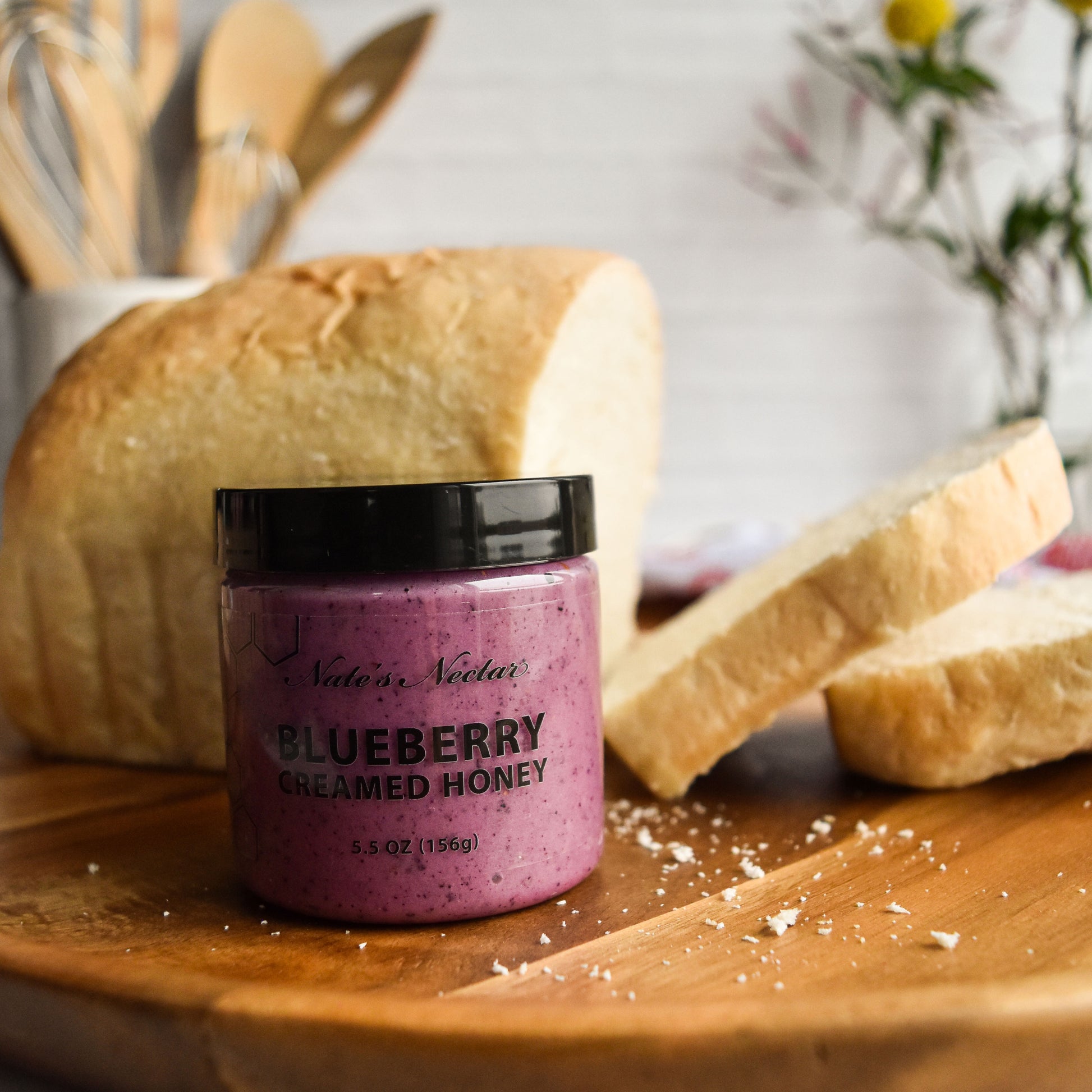 Nate's Nectar Blueberry Creamed Honey, 5.5 oz jar, natural ingredients, clean ingredient spread