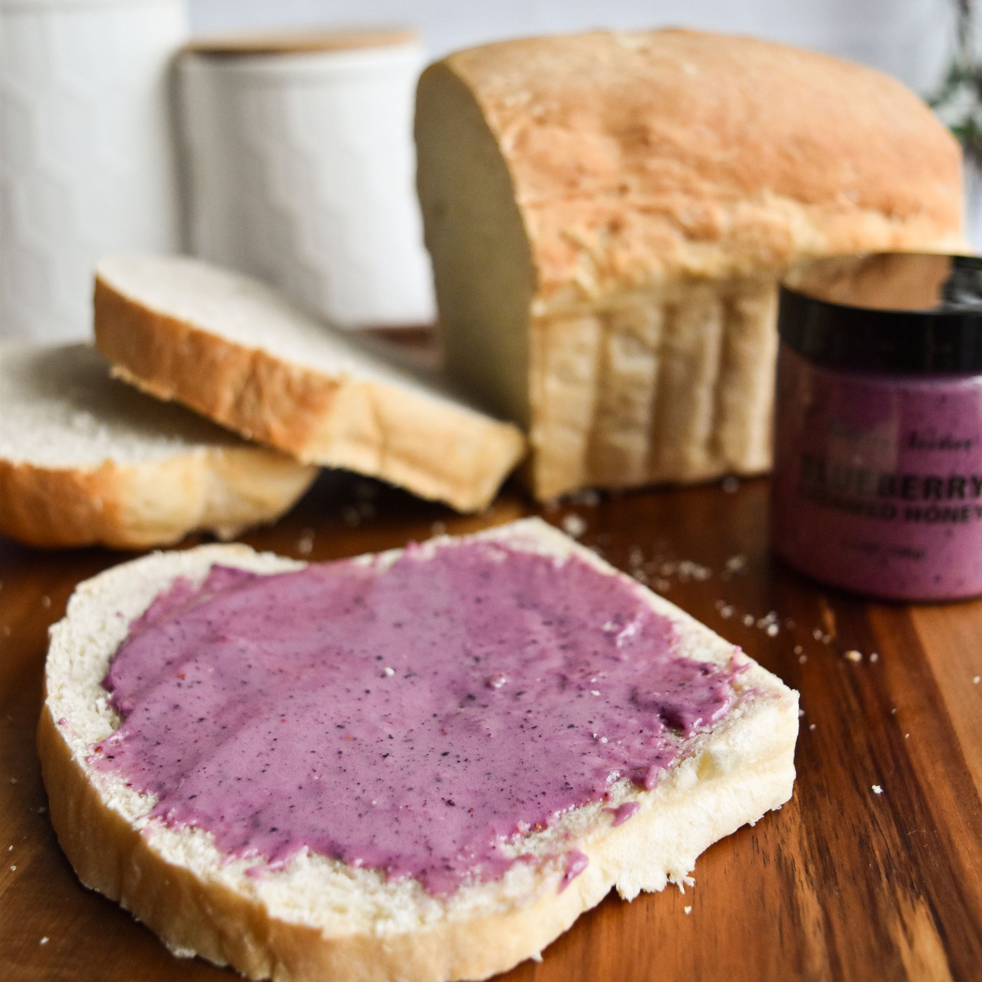 Nate's Nectar Blueberry Creamed Honey, 5.5 oz jar, natural ingredients, clean ingredient spread, spread on homemade bread