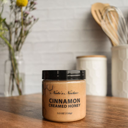 Cinnamon Creamed Honey, 5.5 oz jar, Nate's Nectar Creamed Honey Collection, natural ingredient spread