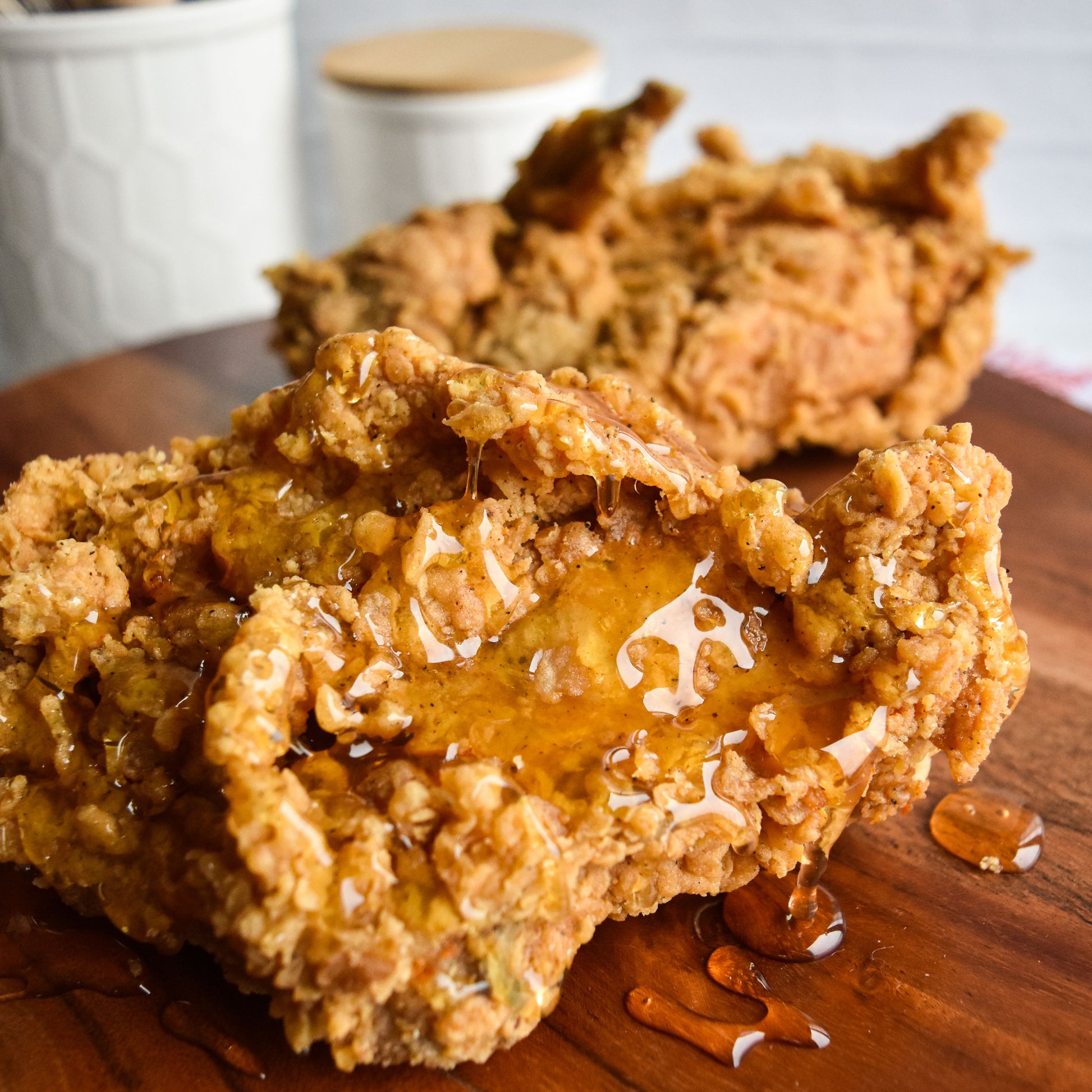 Nate's Nectar Hot Honey drizzled on fried chicken