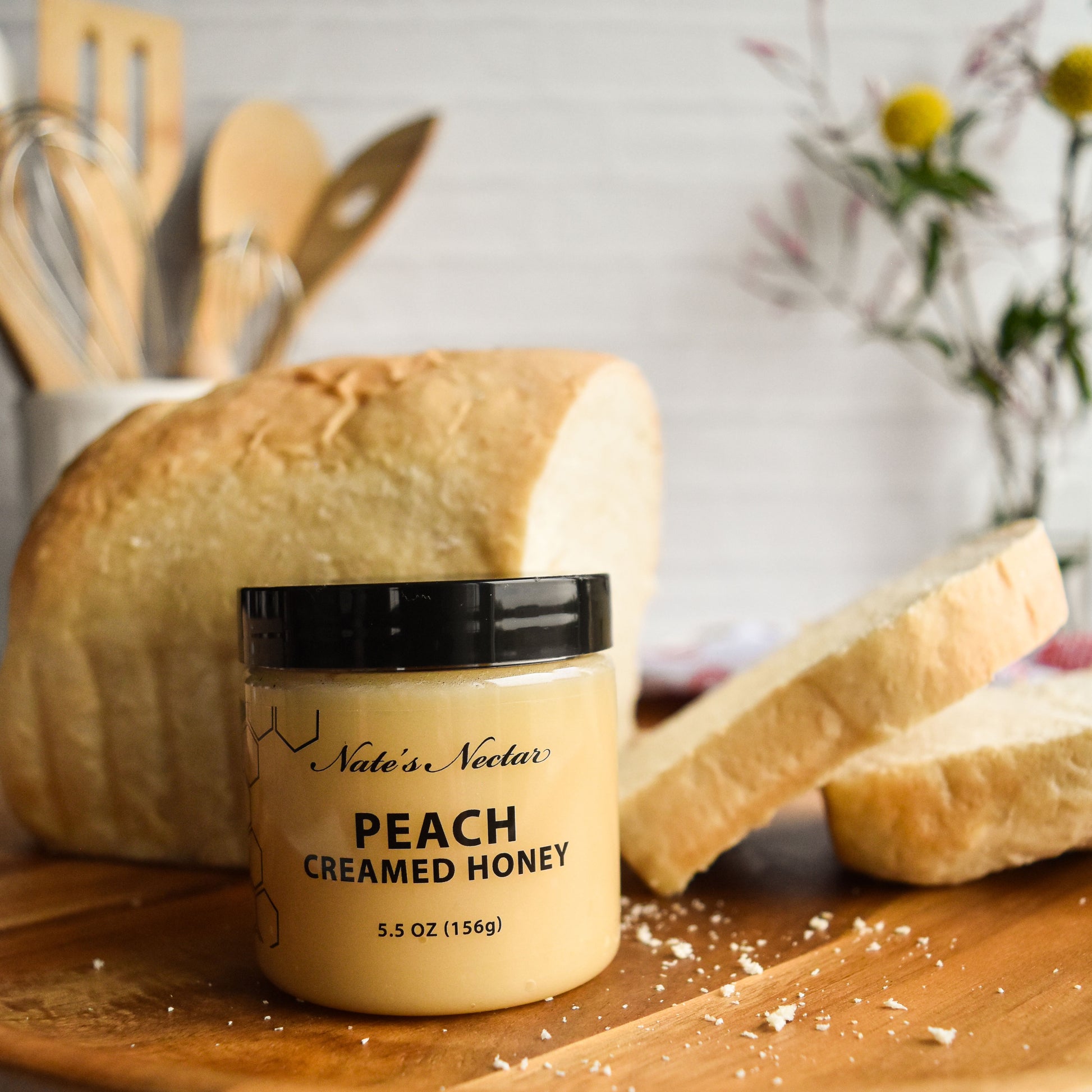 Peach Creamed Honey, Nate's Nectar Creamed Honey Collection, natural honey spread, 5.5 oz jar