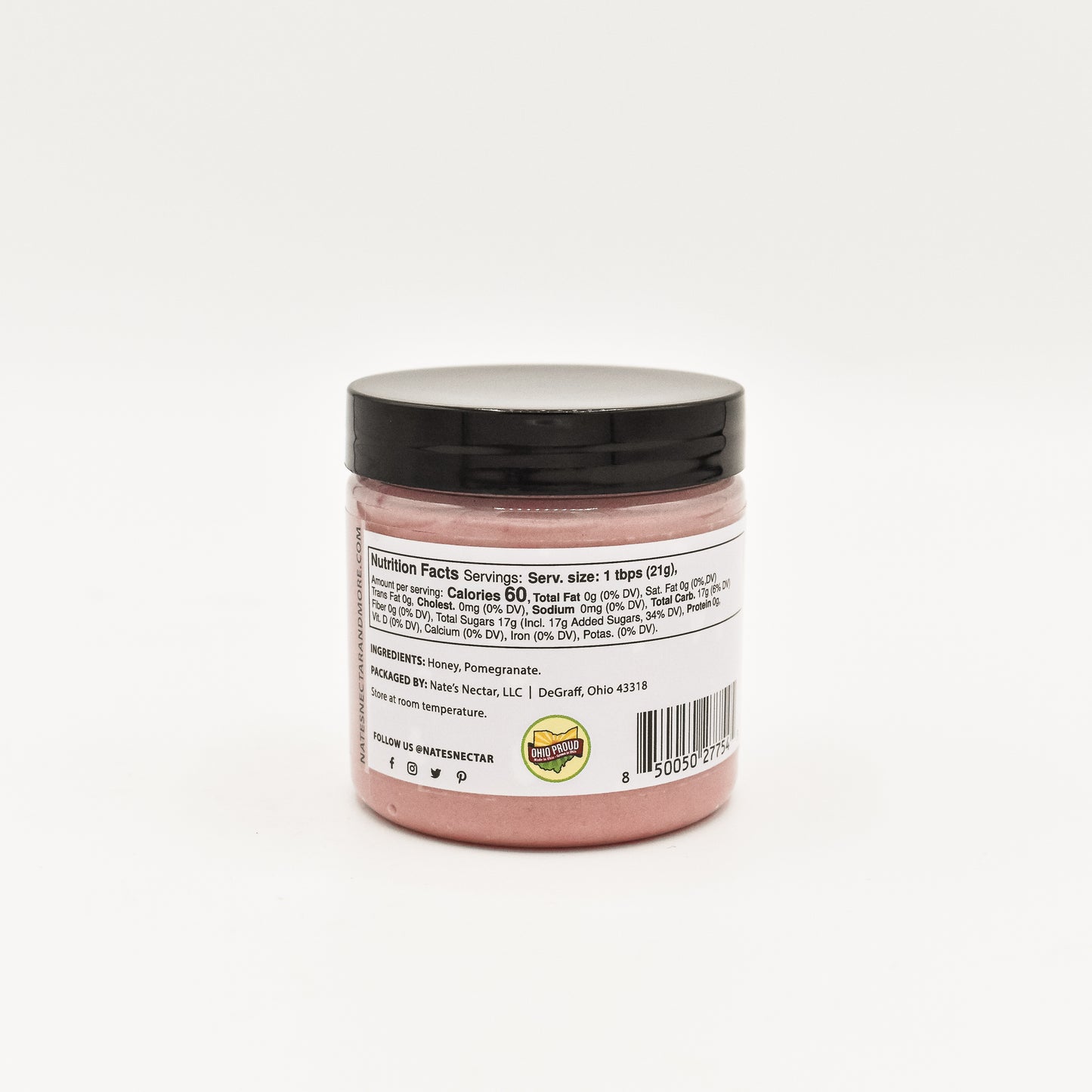 Nate's Nectar Pomegranate Creamed Honey, 5.5 oz plastic jar, natural ingredient spread