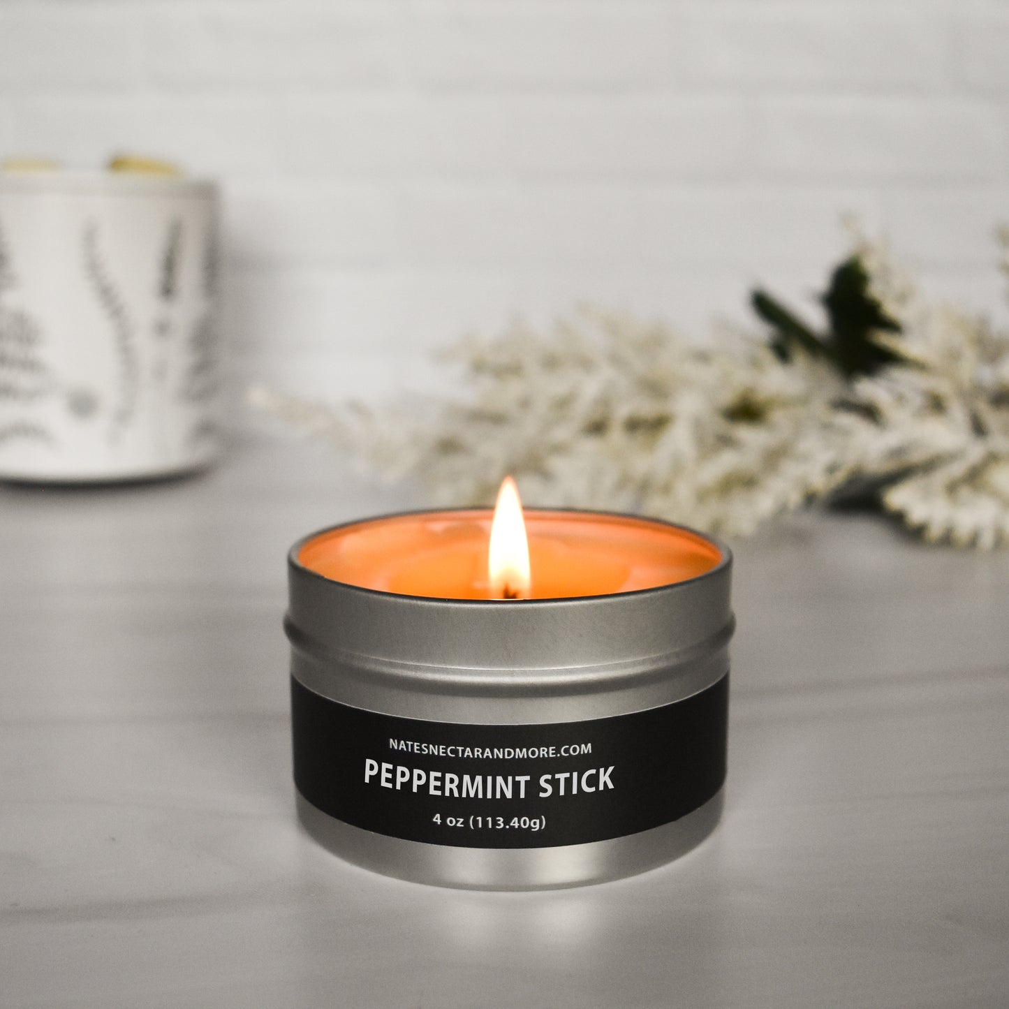 Peppermint Stick Beeswax Candle, Nate's Nectar Winter Beeswax Candle Collection, hand poured beeswax candles, 4 oz tin and melts